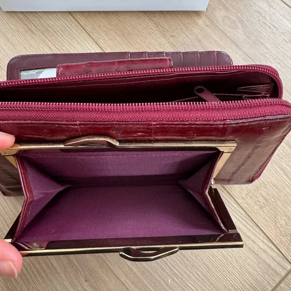Vtg Lee Sands Burgundy Eel Skin Wallet Clutch Zipper Snap Multi Compartme - Picture 4 of 7